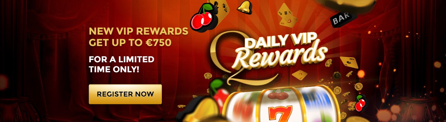 The banner highlighting the casino's revamped VIP program, which offers elevated rewards and benefits of up to 750 Euro for the platform's most loyal and engaged players.